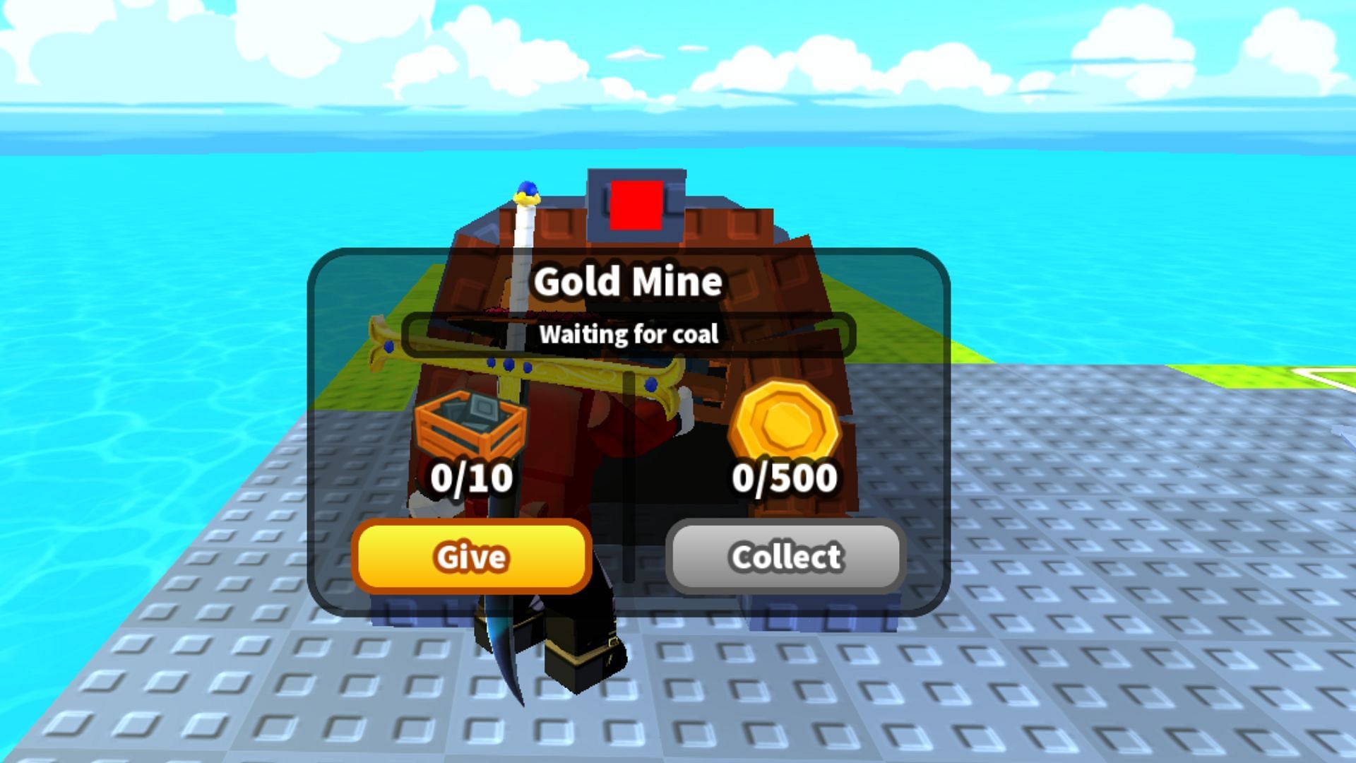 Fill the Gold Mines with Coal to get money (Image via Roblox)